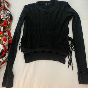 Free people grey black long sleeve with two ties on the side